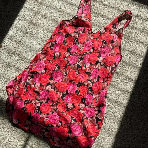 VTG Cinema Etoile Dark Floral Nightgown Semi Sheer Nightie Slip Dress sz Medium - Picture 3 of 12